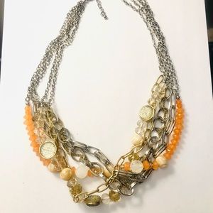 Orange, gold and silver adjustable necklace